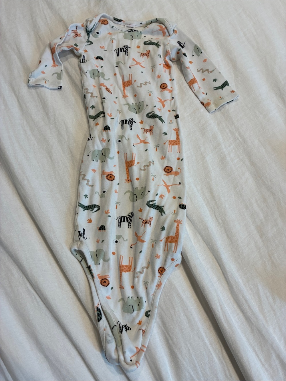 Soft Nordstrom one piece, bottom tie, sack Safari print